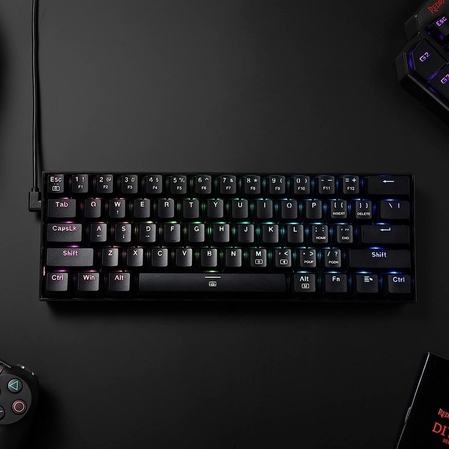 Redragon K630 Dragonborn 60% Wired RGB Gaming Keyboard, 61 Keys Compact Mechanical Keyboard with Tactile Brown Switch, Pro Driver Support, Black